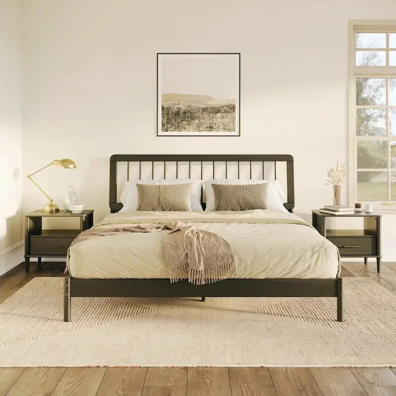 Lit à baldaquin king en pin massif noir / caramel / naturel, convient pour 1 ou 2 personnes