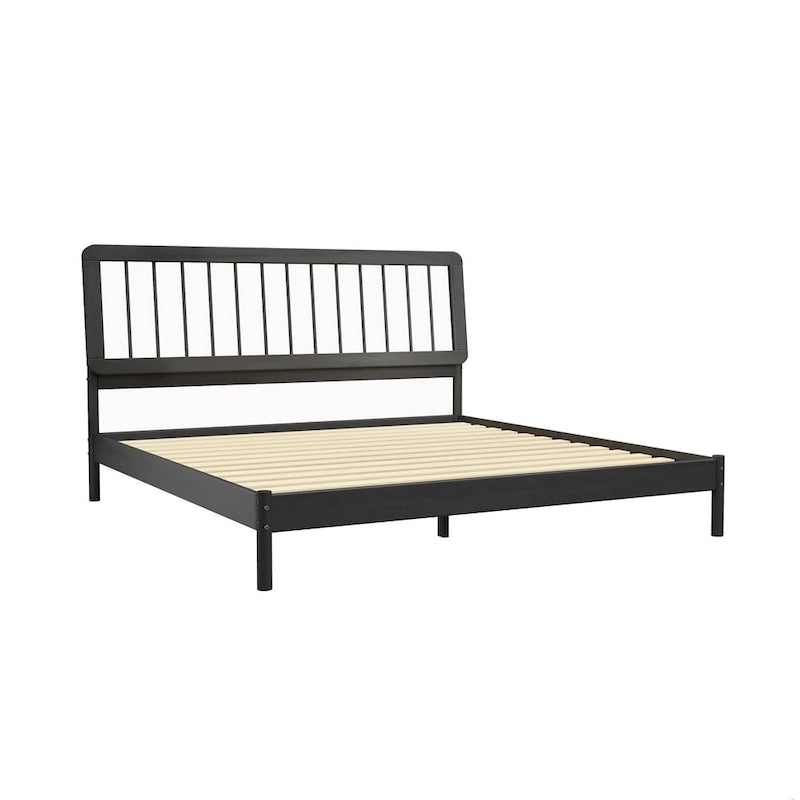 Lit à baldaquin king en pin massif noir / caramel / naturel, convient pour 1 ou 2 personnes