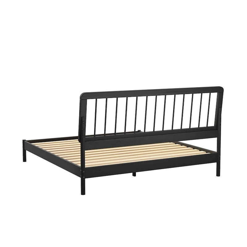 Lit à baldaquin king en pin massif noir / caramel / naturel, convient pour 1 ou 2 personnes
