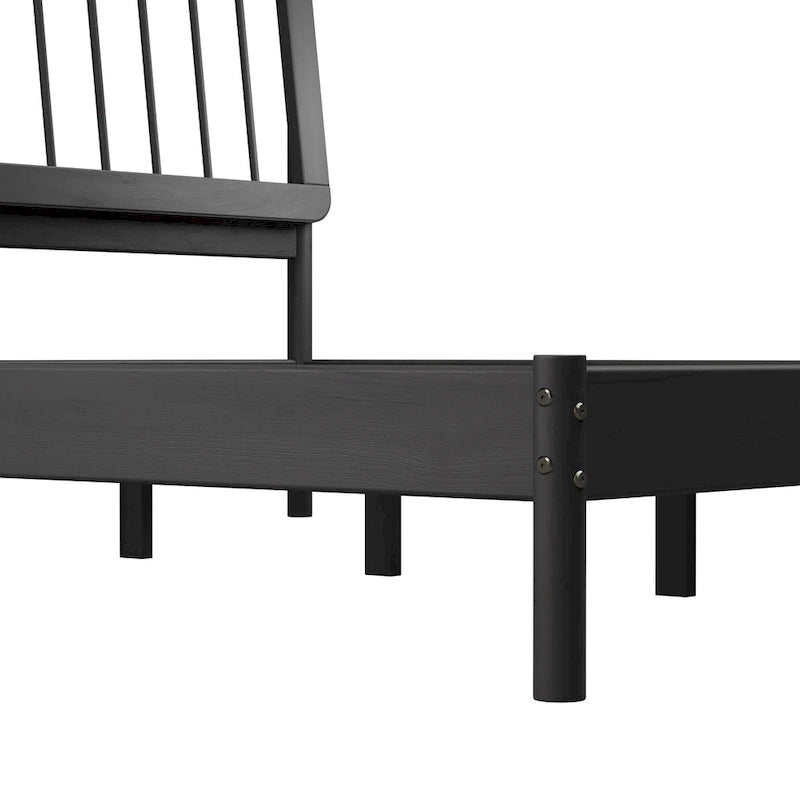 Lit à baldaquin king en pin massif noir / caramel / naturel, convient pour 1 ou 2 personnes