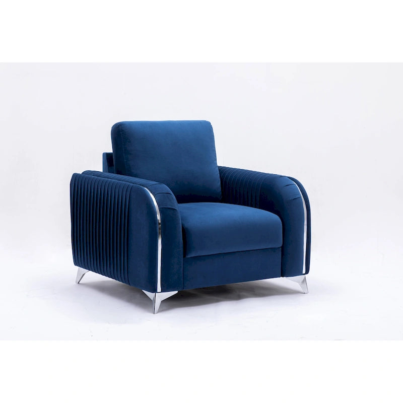 Fauteuil d'appoint en velours bleu, style contemporain, 1 place