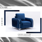 Fauteuil d'appoint en velours bleu, style contemporain, 1 place