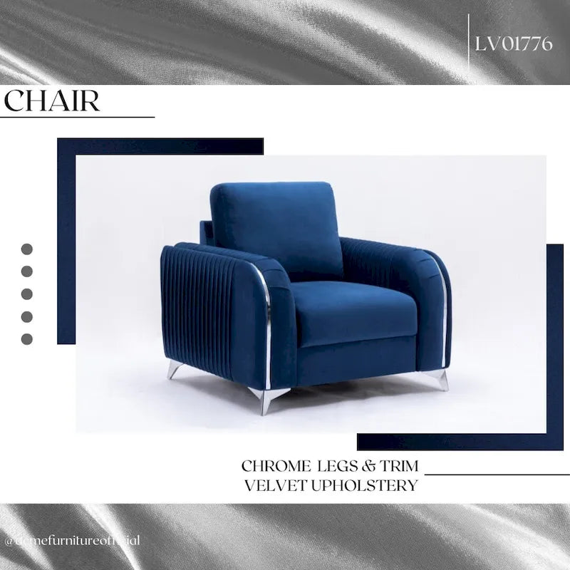 Fauteuil d'appoint en velours bleu, style contemporain, 1 place