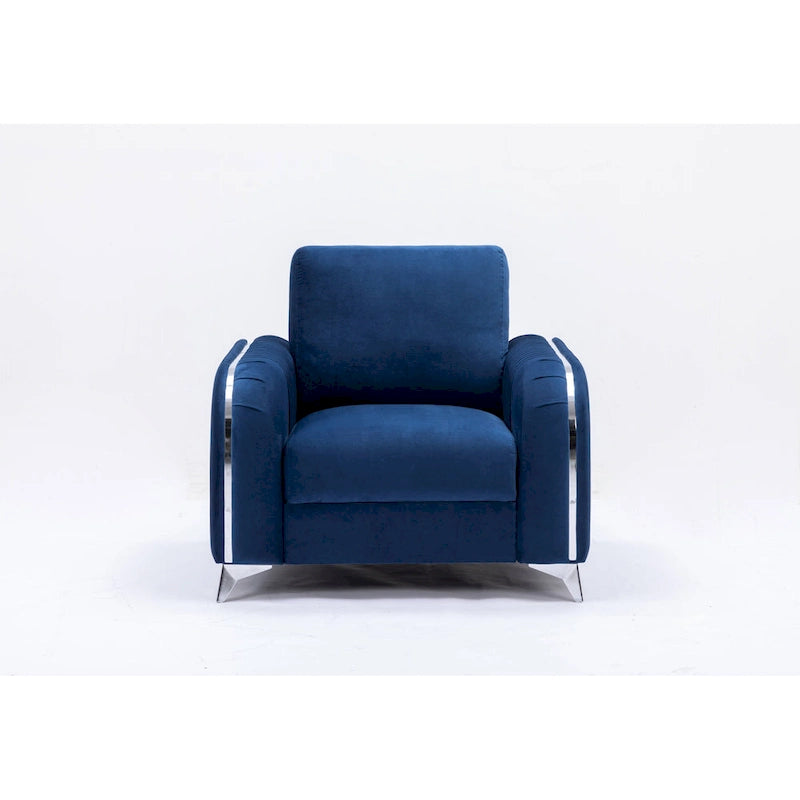 Fauteuil d'appoint en velours bleu, style contemporain, 1 place