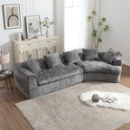Canapé sectionnel en L à 3 places en tissu bouclé gris/bleu marine/noir/beige