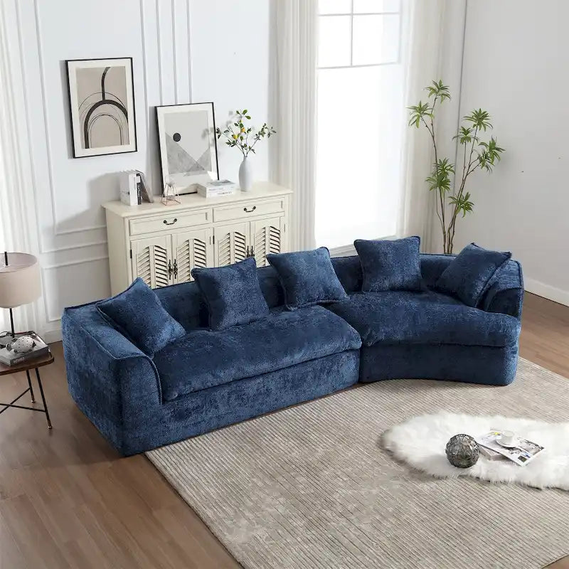 Canapé sectionnel en L à 3 places en tissu bouclé gris/bleu marine/noir/beige