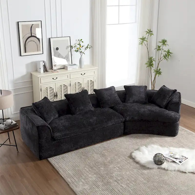 Canapé sectionnel en L à 3 places en tissu bouclé gris/bleu marine/noir/beige