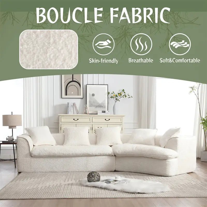 Canapé sectionnel en L à 3 places en tissu bouclé gris/bleu marine/noir/beige