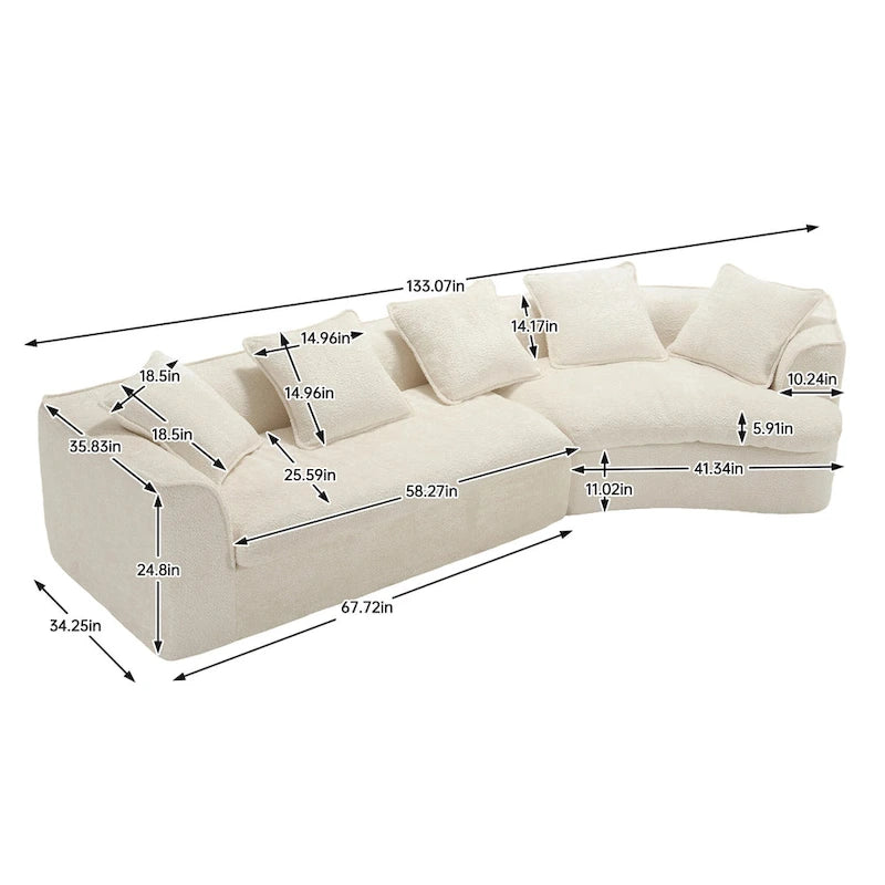 Canapé sectionnel en L à 3 places en tissu bouclé gris/bleu marine/noir/beige