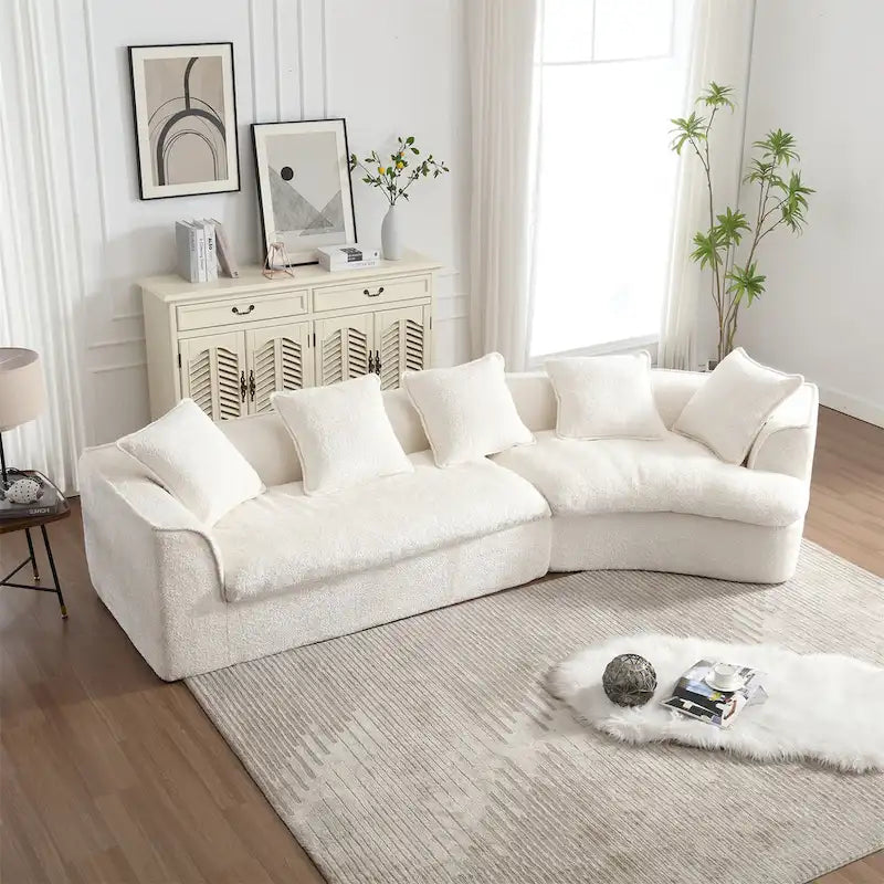 Canapé sectionnel en L à 3 places en tissu bouclé gris/bleu marine/noir/beige