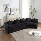 Canapé sectionnel en L à 3 places en tissu bouclé gris/bleu marine/noir/beige