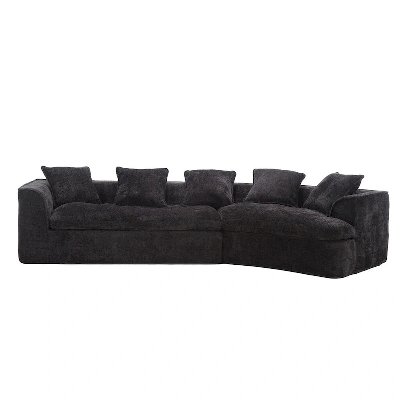 Canapé sectionnel en L à 3 places en tissu bouclé gris/bleu marine/noir/beige