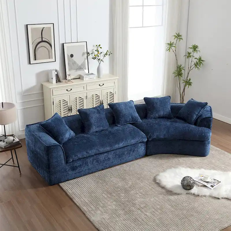 Canapé sectionnel en L à 3 places en tissu bouclé gris/bleu marine/noir/beige