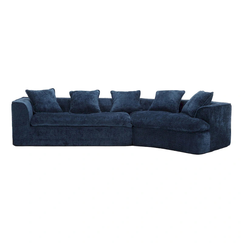 Canapé sectionnel en L à 3 places en tissu bouclé gris/bleu marine/noir/beige