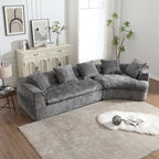 Canapé sectionnel en L à 3 places en tissu bouclé gris/bleu marine/noir/beige