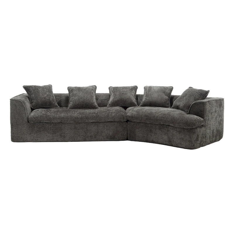 Canapé sectionnel en L à 3 places en tissu bouclé gris/bleu marine/noir/beige