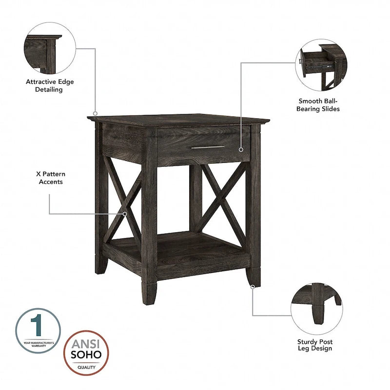 Table de chevet côtière avec motif en X, tiroir et étagère – Plusieurs coloris, assemblage par 1 personne