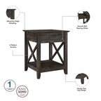 Table de chevet côtière avec motif en X, tiroir et étagère – Plusieurs coloris, assemblage par 1 personne