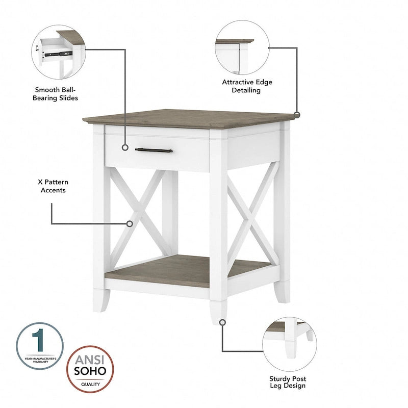 Table de chevet côtière avec motif en X, tiroir et étagère – Plusieurs coloris, assemblage par 1 personne