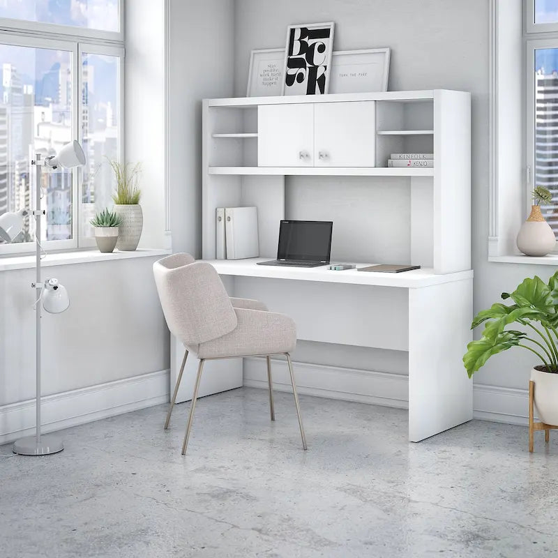 Crédence de bureau 60 W avec étagère – Blanc pur / Sable gris / Érable anthracite / Gris moderne, poste de travail individuel