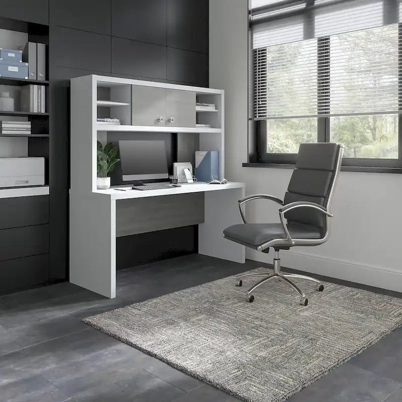 Crédence de bureau 60 W avec étagère – Blanc pur / Sable gris / Érable anthracite / Gris moderne, poste de travail individuel