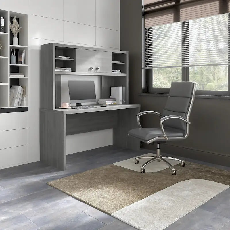 Crédence de bureau 60 W avec étagère – Blanc pur / Sable gris / Érable anthracite / Gris moderne, poste de travail individuel