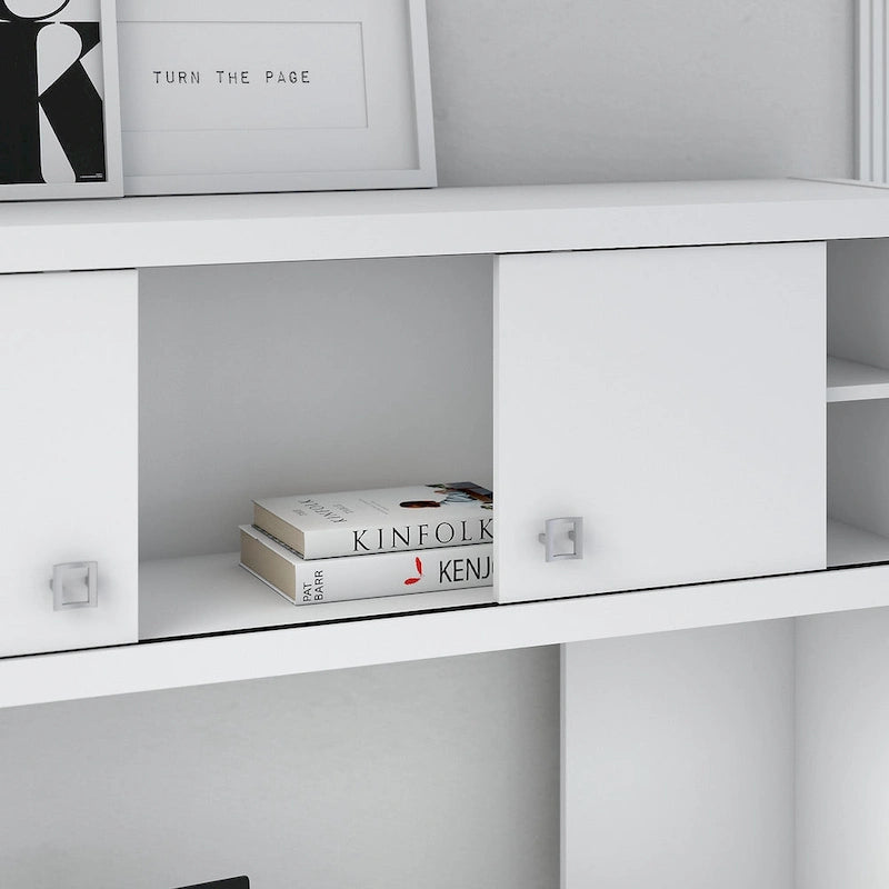 Crédence de bureau 60 W avec étagère – Blanc pur / Sable gris / Érable anthracite / Gris moderne, poste de travail individuel