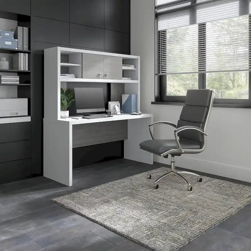 Crédence de bureau 60 W avec étagère – Blanc pur / Sable gris / Érable anthracite / Gris moderne, poste de travail individuel