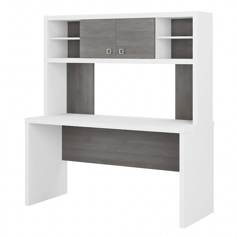 Crédence de bureau 60 W avec étagère – Blanc pur / Sable gris / Érable anthracite / Gris moderne, poste de travail individuel