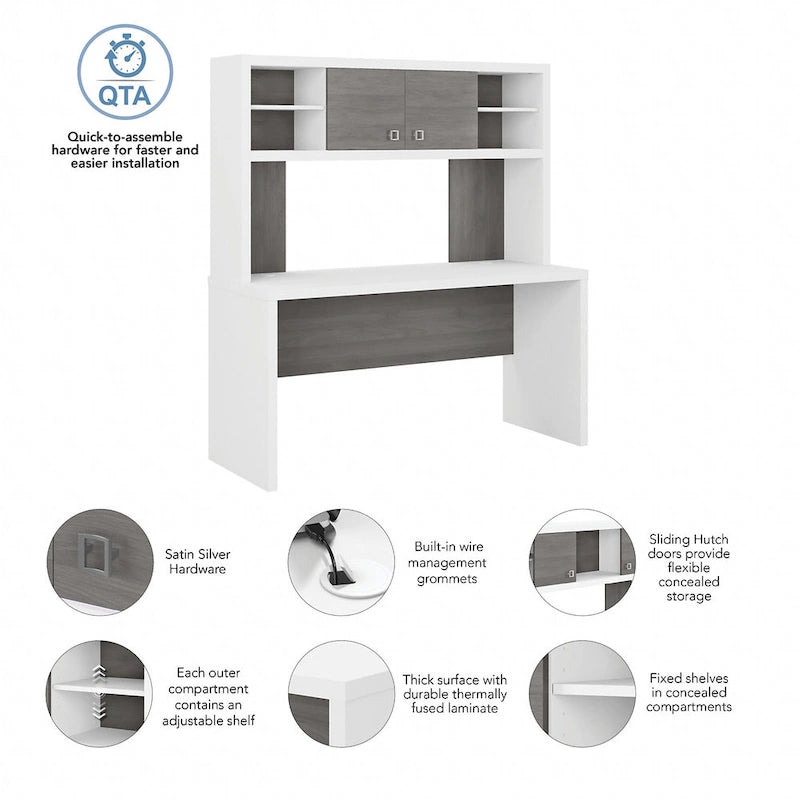 Crédence de bureau 60 W avec étagère – Blanc pur / Sable gris / Érable anthracite / Gris moderne, poste de travail individuel
