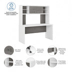 Crédence de bureau 60 W avec étagère – Blanc pur / Sable gris / Érable anthracite / Gris moderne, poste de travail individuel