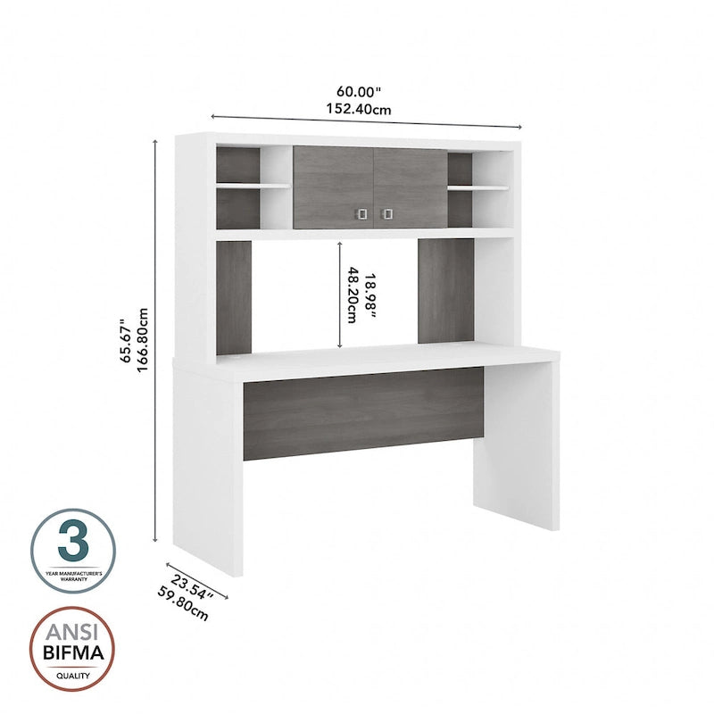 Crédence de bureau 60 W avec étagère – Blanc pur / Sable gris / Érable anthracite / Gris moderne, poste de travail individuel