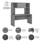 Crédence de bureau 60 W avec étagère – Blanc pur / Sable gris / Érable anthracite / Gris moderne, poste de travail individuel