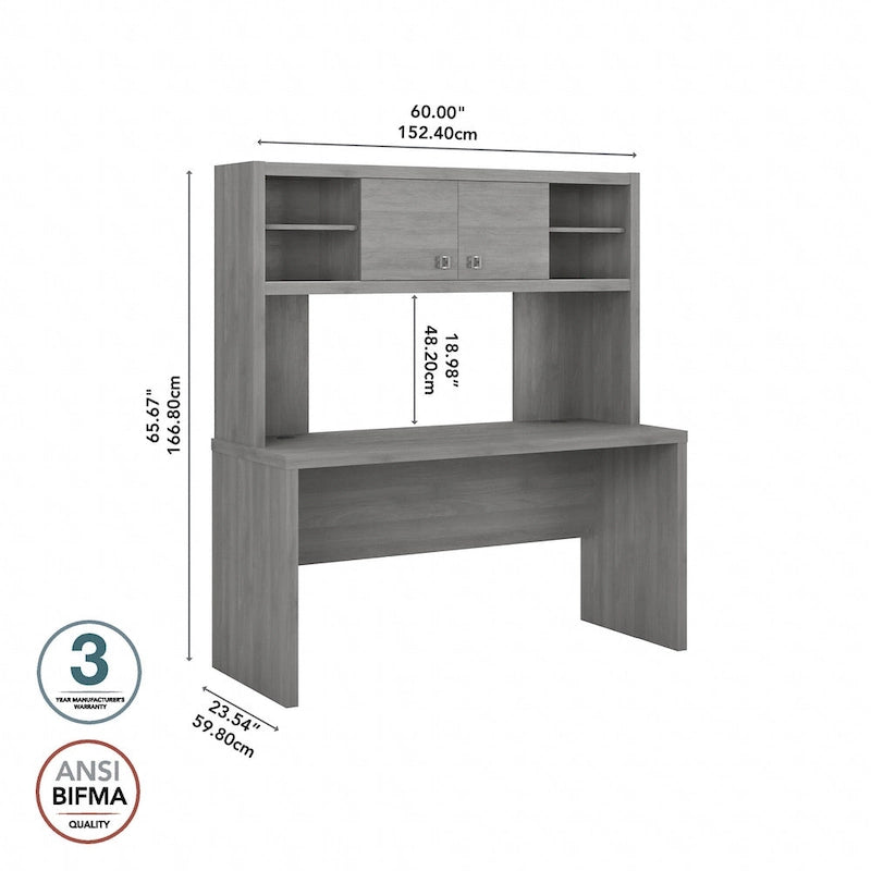 Crédence de bureau 60 W avec étagère – Blanc pur / Sable gris / Érable anthracite / Gris moderne, poste de travail individuel
