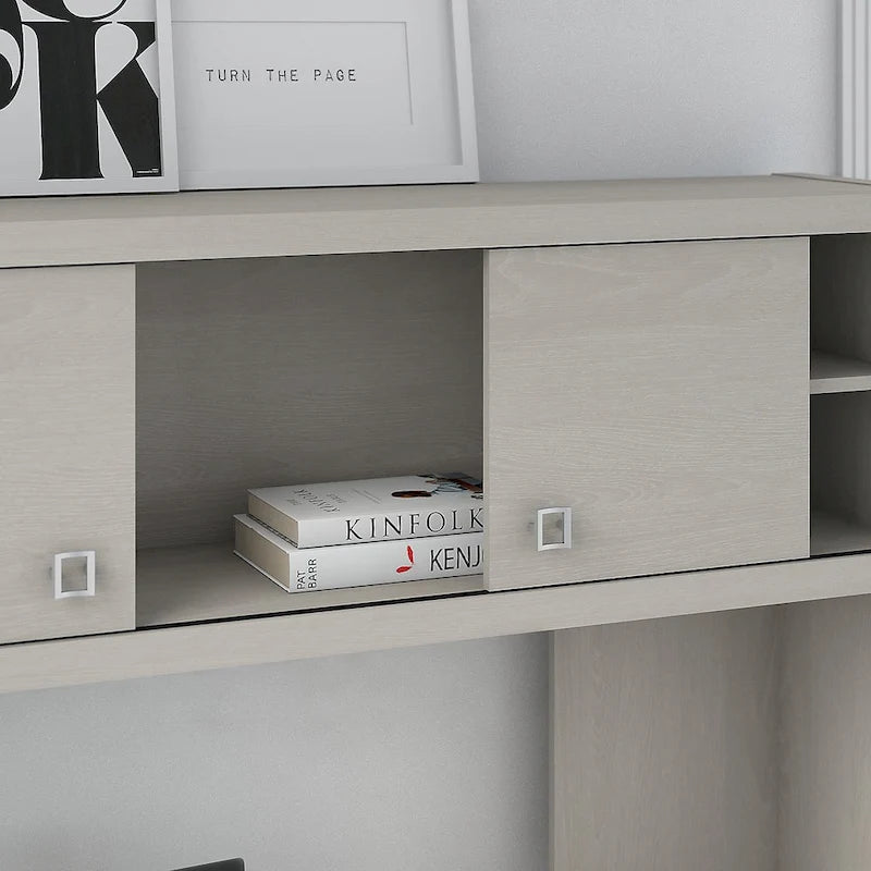 Crédence de bureau 60 W avec étagère – Blanc pur / Sable gris / Érable anthracite / Gris moderne, poste de travail individuel