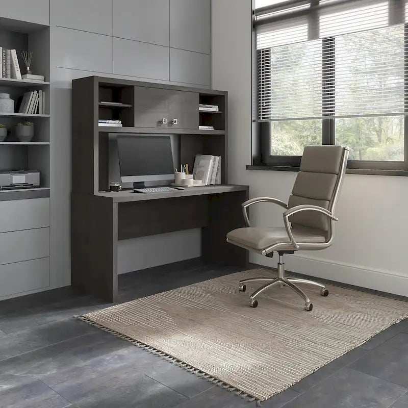 Crédence de bureau 60 W avec étagère – Blanc pur / Sable gris / Érable anthracite / Gris moderne, poste de travail individuel