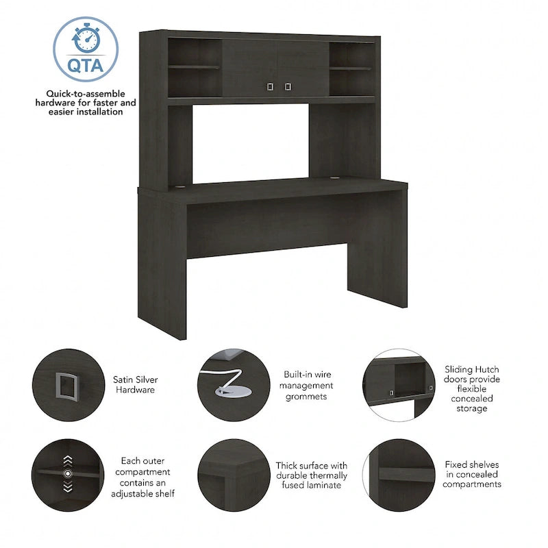 Crédence de bureau 60 W avec étagère – Blanc pur / Sable gris / Érable anthracite / Gris moderne, poste de travail individuel