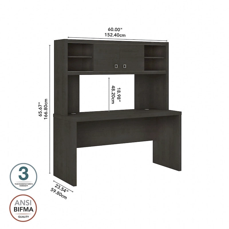 Crédence de bureau 60 W avec étagère – Blanc pur / Sable gris / Érable anthracite / Gris moderne, poste de travail individuel