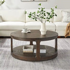 Table basse ronde à 2 niveaux de 40" avec roulettes, brun foncé/chêne antique, assemblage par 1 personne