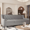Canapé 3 places capitonné gris/beige de style Mid-Century
