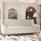 Canapé 3 places capitonné gris/beige de style Mid-Century