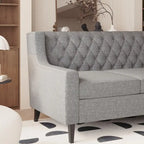 Canapé 3 places capitonné gris/beige de style Mid-Century