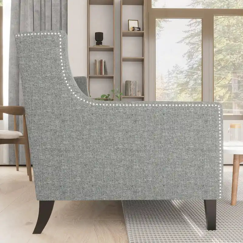 Canapé 3 places capitonné gris/beige de style Mid-Century