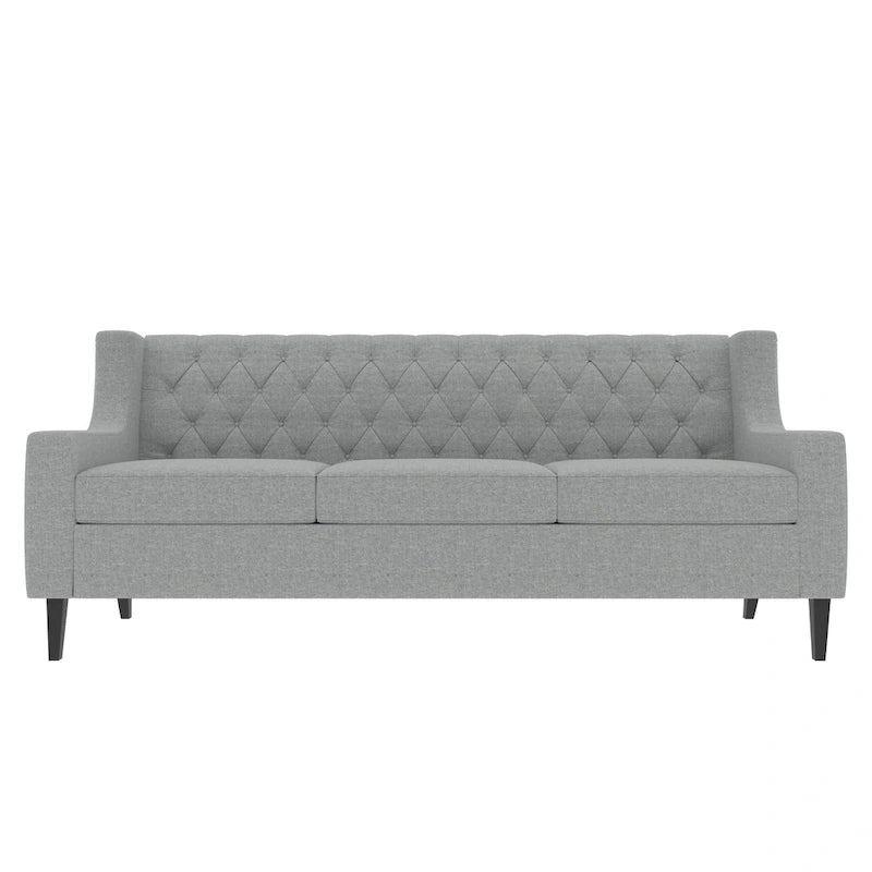 Canapé 3 places capitonné gris/beige de style Mid-Century