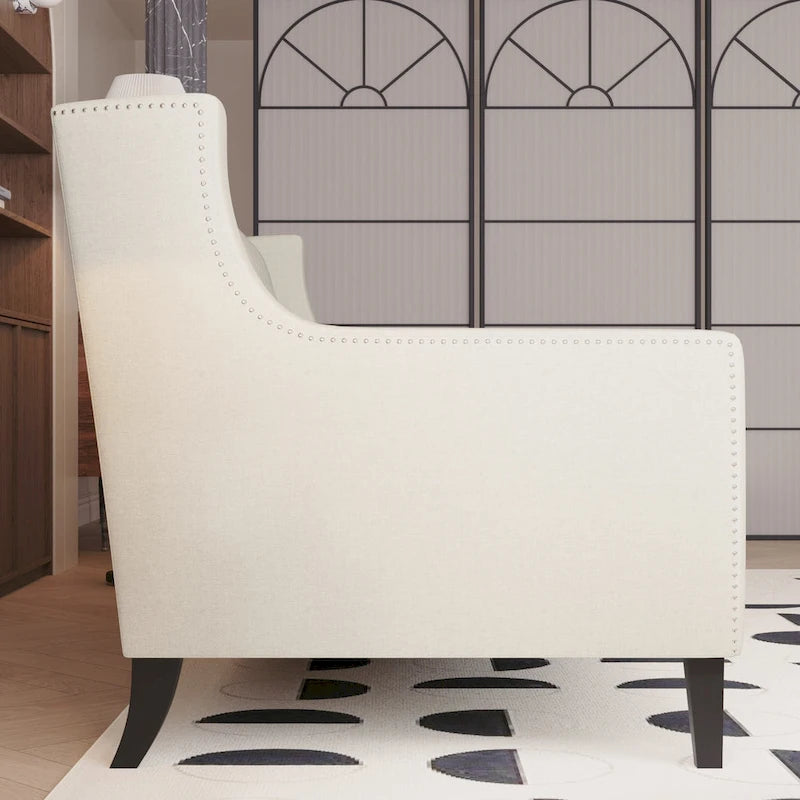 Canapé 3 places capitonné gris/beige de style Mid-Century