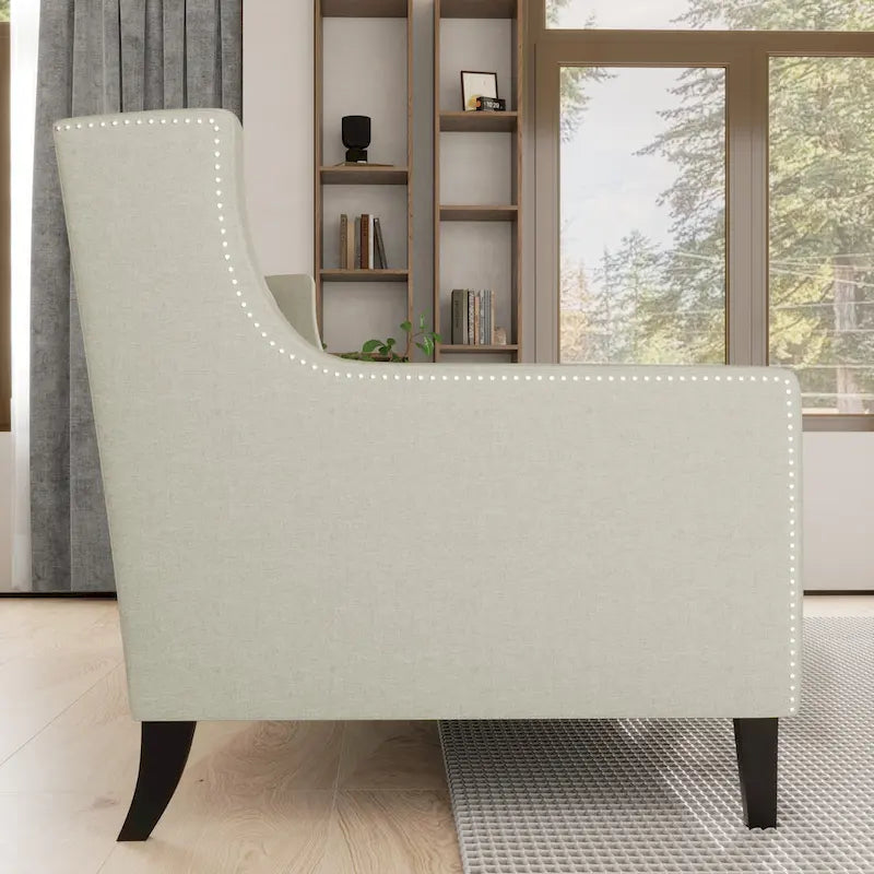 Canapé 3 places capitonné gris/beige de style Mid-Century