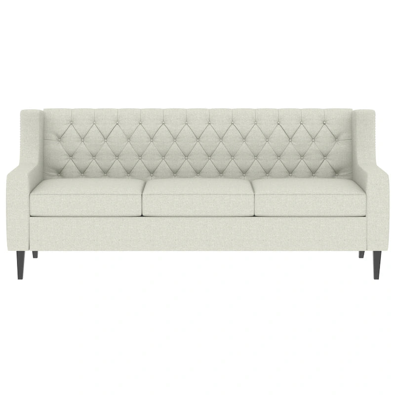 Canapé 3 places capitonné gris/beige de style Mid-Century