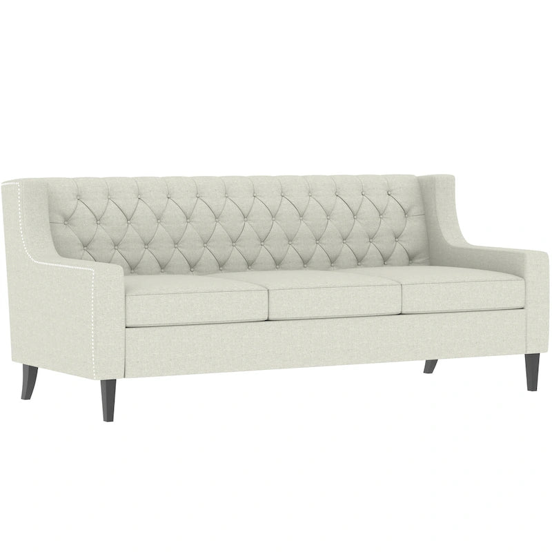Canapé 3 places capitonné gris/beige de style Mid-Century