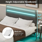 Cadre de lit plateforme flottant en velours gris/beige, tête de lit capitonnée, taille double/grand lit, 1-2 personnes