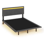 Cadre de lit plateforme flottant en velours gris/beige, tête de lit capitonnée, taille double/grand lit, 1-2 personnes